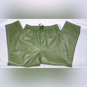 SAKS FIFTH AVENUE: Brand New Olive Vegan Leather Cargo Pants - Size Large